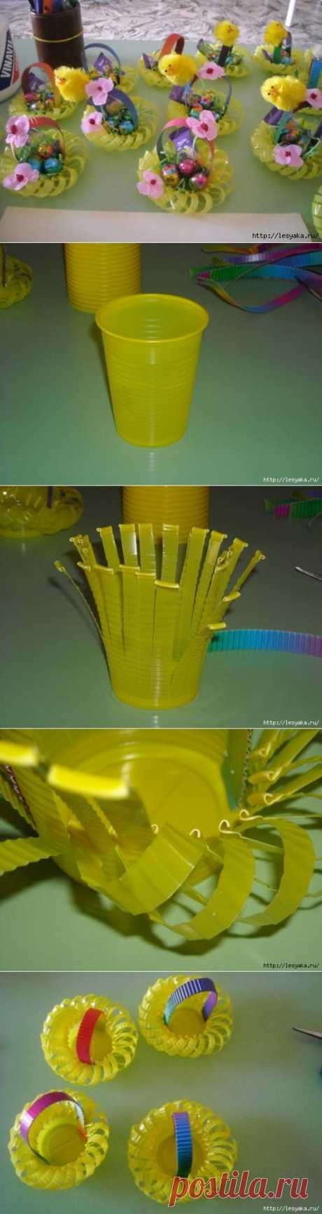 Пасхальные корзиночки из пластиковых стаканчиков своими руками