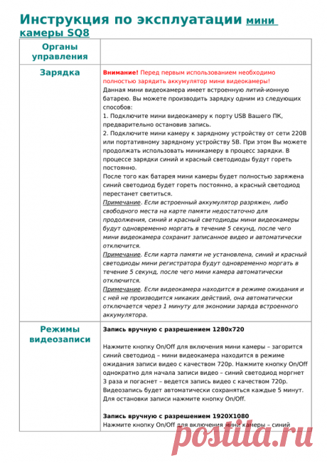 Инструкция к мини камере SQ8 на русском.docx — Яндекс.Диск