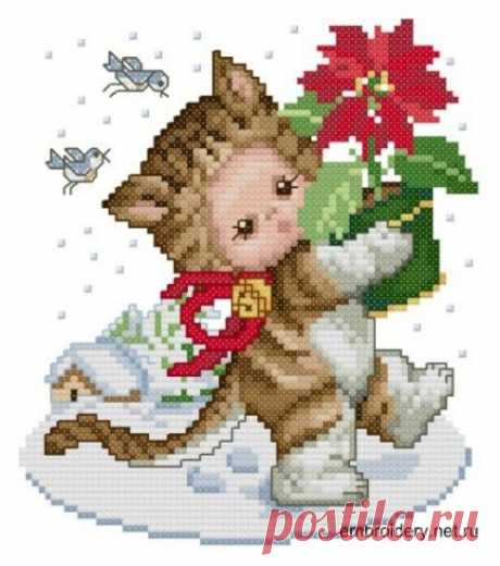 Котенок с рождественской звездой / Вышивка / Схемы вышивки крестом