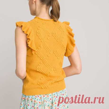 Пуловер с круглым вырезом, короткие рукава с воланами La Redoute Collections купить в интернет-магазине | La Redoute