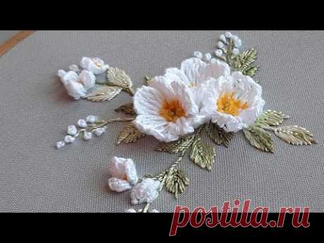 3D Jasmine Flowers Embroidery. Dimensional Embroidery