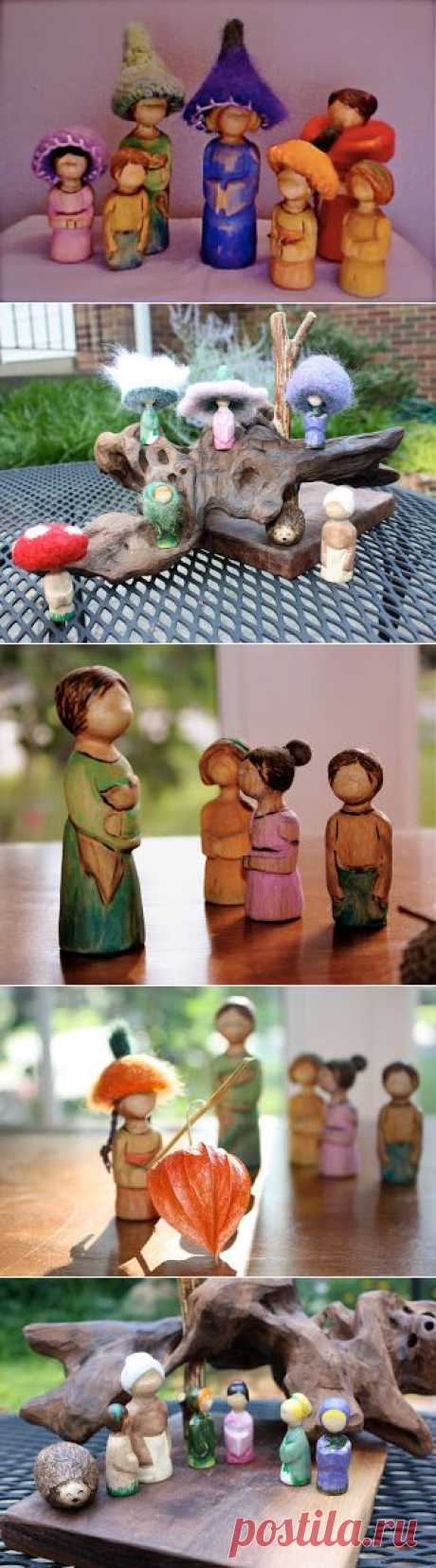 little acorns: Tutorial on Carving Peg People: Mother Earth and her Root Children (Felted Playscape: Part II)