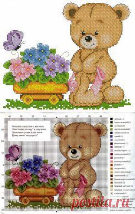 Схема вышивки медвежонка. Вышивка медвежат крестом | Домоводство для всей семьи