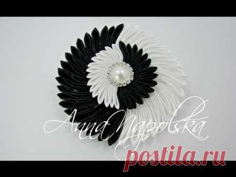 Заколка &quot;Інь-Ян&quot; канзаши. Заколка &quot;Инь-Ян&quot; своими руками. Hairclip kanzashi