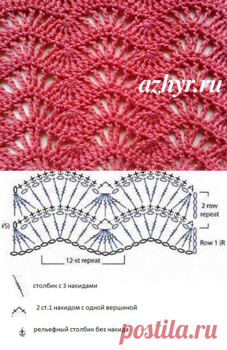 Вязание крючком волнистый узор | АЖУР - схемы узоров
