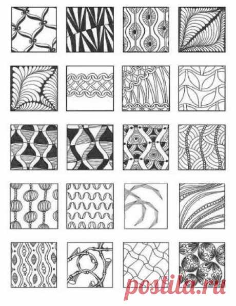 Зентангл узоры и схемы: коллекция орнаментов для начинающих