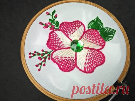 Hand Embroidery Design | Fantasy Flower Embroidery | Checkered Stitch Flower Embroidery  Tutorial