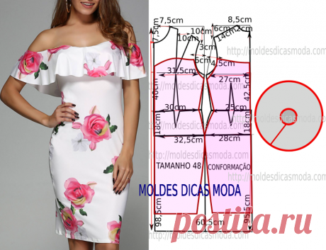 Vestido com babado nos ombros - Moldes Moda por Medida Primeiro passo, observe com atenção a transformação do molde base com medidas, no molde de vestido com babado nos ombros . Só assim pode fazer a leitura