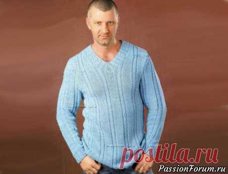 Мужской пуловер с косами | Вязание для мужчин спицами.