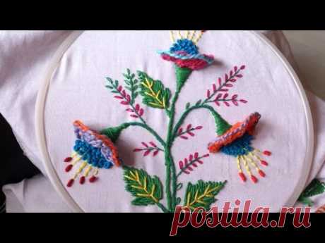 hand embroidery stitches. hand embroidery designs. 3d flower.