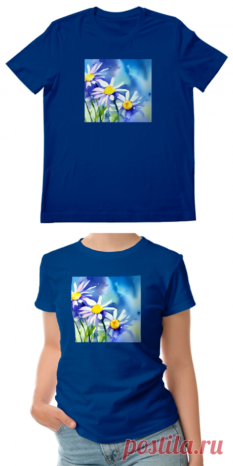 Женская футболка «Три ромашки» цвет темно-синий - дизайнер принта Anstey