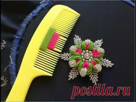 hand embroidery:sewing hacks amazing simple trick for making flower with hair comb