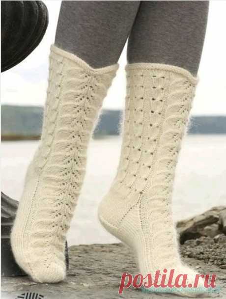 Красивое вязание | Ажурные носки спицами