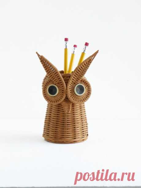 Vintage Wicker Owl Pencil Holder от cheerfulowl на Etsy