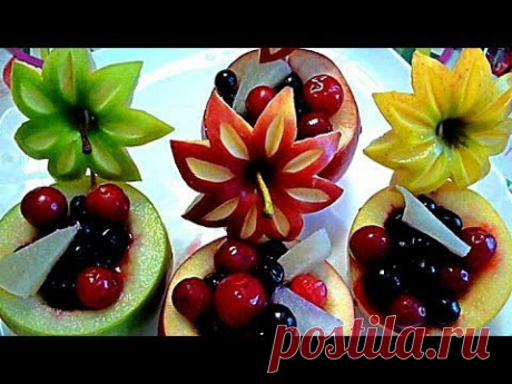 Украшения из фруктов. Карвинг из яблок. Очень красивый десерт! Decorations from fruits