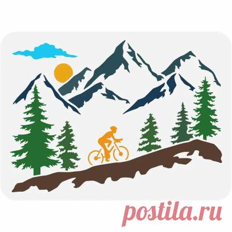 Plantilla de dibujo de árbol de montaña y ciclista, plantilla reutilizable de 8,3x11,7 pulgadas para montañismo y motociclistas, pintura de amanecer, deportes - AliExpress