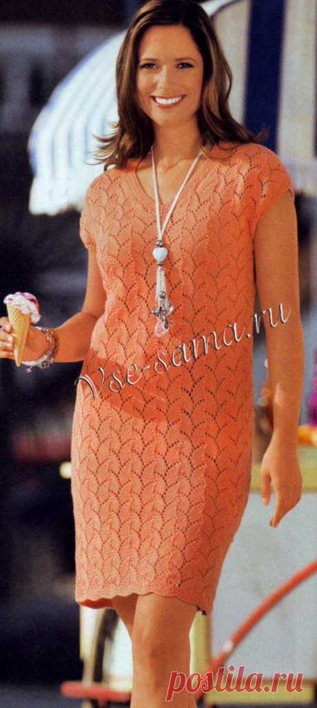 Мини-платье из оранжевой пряжи - Платья, юбки, сарафаны спицами