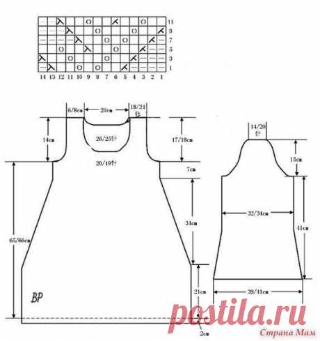 Красивое платье спицами. Схема, выкройка