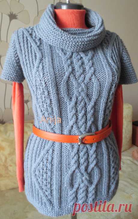Пуловер с косами спицами. Пуловер с короткими рукавами спицами | Handmade24