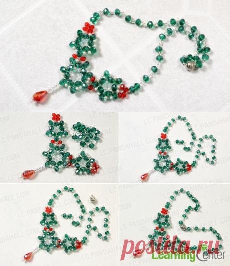 How to Make a Green and Red Glass Beaded Flower Statement Necklace with Crystal Drop - Pandahall.com