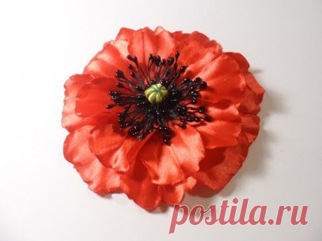 Мак из атласных лент, Уроки Канзаши для Начинающих / DIY Poppy flower