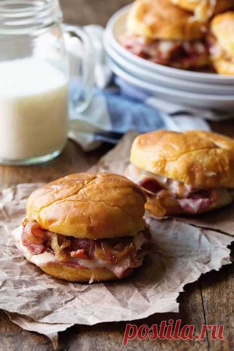 Hot Ham and Cheese Sandwiches with Bacon and Caramelized Onions This post is sponsored by King's Hawaiian. Bring me all the bunss. Firstly, HOT HAM AND CHEESE I LOVE YOU. Secondly, the bike ride. I survived! Thirdly,