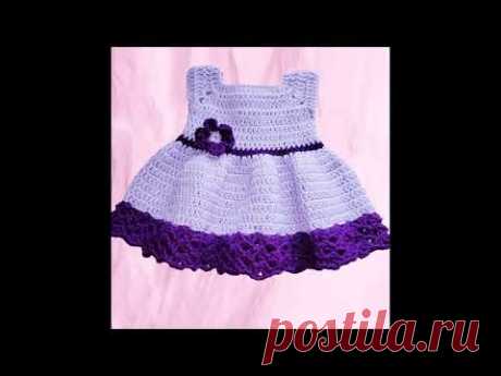 Crochet Purple flower girl dress set with headband and cute shoes