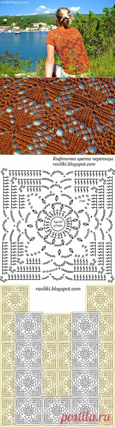 Вяжем летнюю кофточку из мотивов крючком | ЕЛЕНА ВЯЗАЛОЧКА – Вязание Спицами и Крючком | Лучшие Схемы и Модели Бесплатно