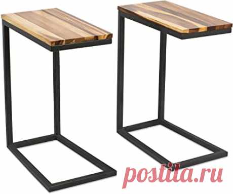 Amazon.com: BirdRock Home Acacia Wood TV Tray C Side Table - Set of 2 - Industrial Design - Fully Assembled - Natural Bed Sofa Snack End Table - Living Room Chair C Shaped Table - Narrow Wooden Top: Kitchen & Dining