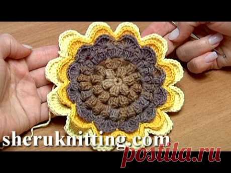 Sunflower Crochet Tutorial 48 Part 1 of 2 tuto fleur au crochet - YouTube