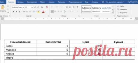 Как в Word сделать таблицу с итогом