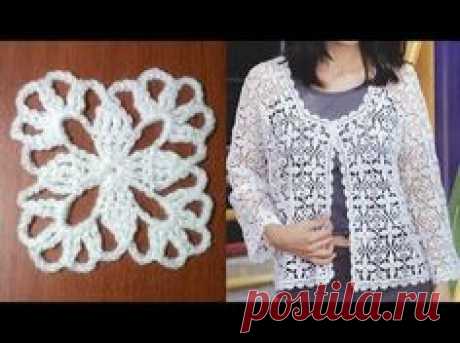 Ажурная кофточка ИЗ КВАДРАТНЫХ МОТИВОВ крючком ( 1 ЧАСТЬ) crochet sweater of square motifs - YouTube