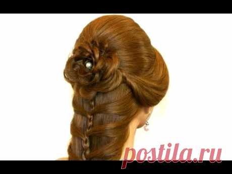 Cute prom hairstyle for long hair. Hair made rose. - YouTube