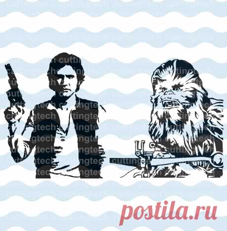 Han Solo with blaster and his friend Chewbacca wookie SVG PNG