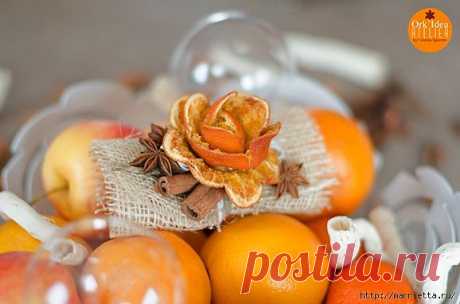 Розочки и подвески из апельсиновых и мандариновых корок.