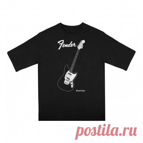 Футболка оверсайз «Fender Mustang. Гитара. Guitar. Фендер. Rock.» цвет черный - дизайнер принта Kaplio