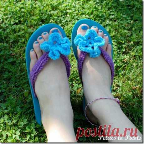 Вязание крючком Flip Flops Учебник с цветочным узором | Лепестки для пикот