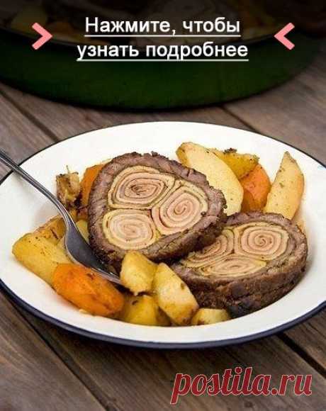 Мясной рулет с блинами