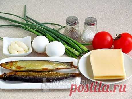 Салат из копчёной рыбы на кружочках сыра, рецепт с фото