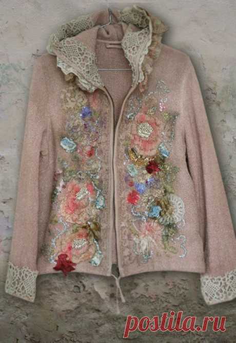 RESERVED---Wintergarden--artful ornate embroidered jacket , hoodie, with vintage…