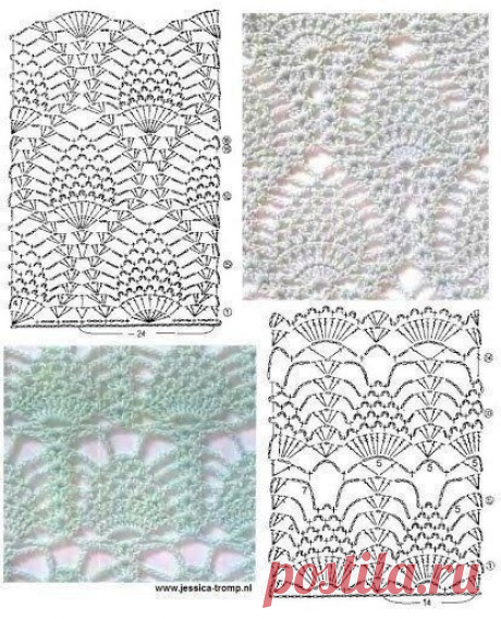 28 видов узора "Ананас". Собираем коллекцию красивых узоров для крючка (схемы вязания + фото образца) | Вязание крючком Елена Ермина | Дзен