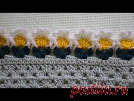 Цветочная кайма &quot;Хоровод&quot; крючком. Crocheted flower edging - YouTube