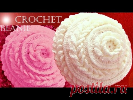 Gorro boina tejido en punto de flor con hojas dobles a Crochet o Ganchillo