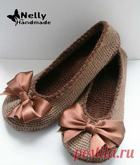 Nelly Handmade: Ballerina Flats Free Crochet Pattern. Мастер-класс: КОМНАТНЫЕ БАЛЕТКИ КРЮЧКОМ.