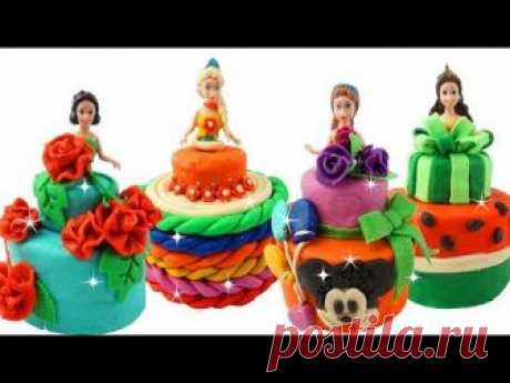 Play Doh Super Special Sparkle Cake Dresses Making for Disney Princesses Elsa & Anna, Snow White