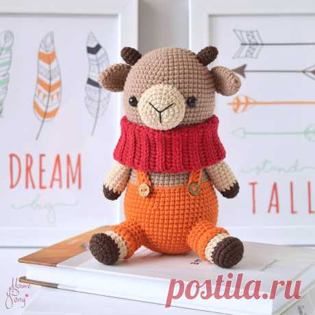 PDF Бычок крючком. FREE crochet pattern; Аmigurumi animal patterns. Амигуруми схемы и описания на русском. Вязаные игрушки и поделки своими руками #amimore - корова, коровка, телёнок, бык, бычок.