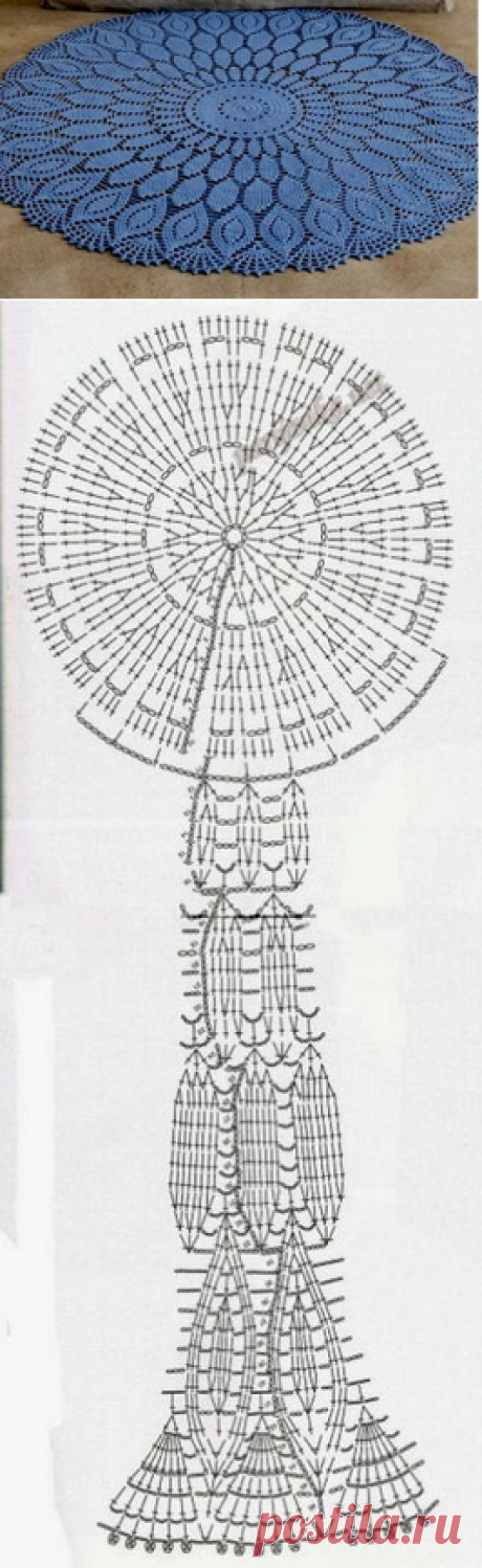 Голубой ажурный коврик. Крючком.Схема