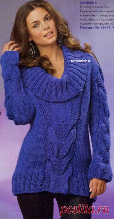 Объемный пуловер в стиле 80-х | Вязание крючком и спицами