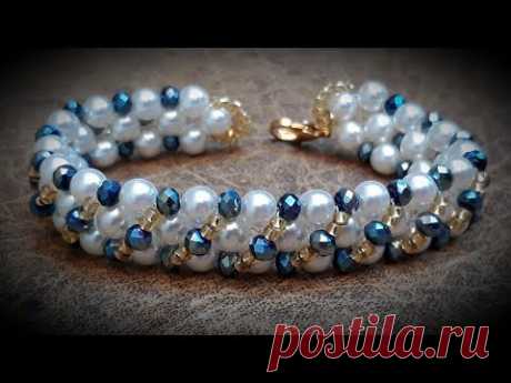 Preciosa Pulsera de Cristal y Perla...Clase #234!!!