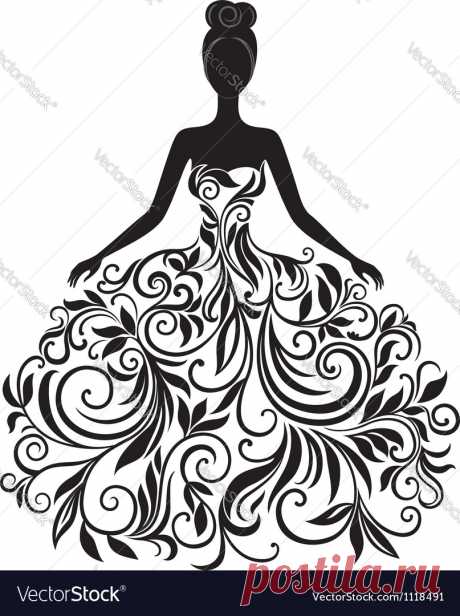 Silhouette of young woman in dress Royalty Free Vector Image